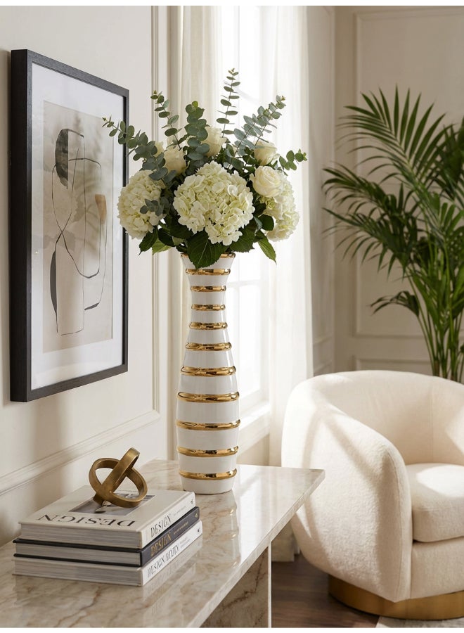 ايست من نون Ceramic Vase for Floral Decorative arrangement, Ht-40 cm |  Gold White Color | Ribbed Rays Design | Size -9.5x9.5x40.2 cm | Perfect for decorativing your living room, Ideal for decorating coffee table, dinning table, console table or any office or living space - Image 3